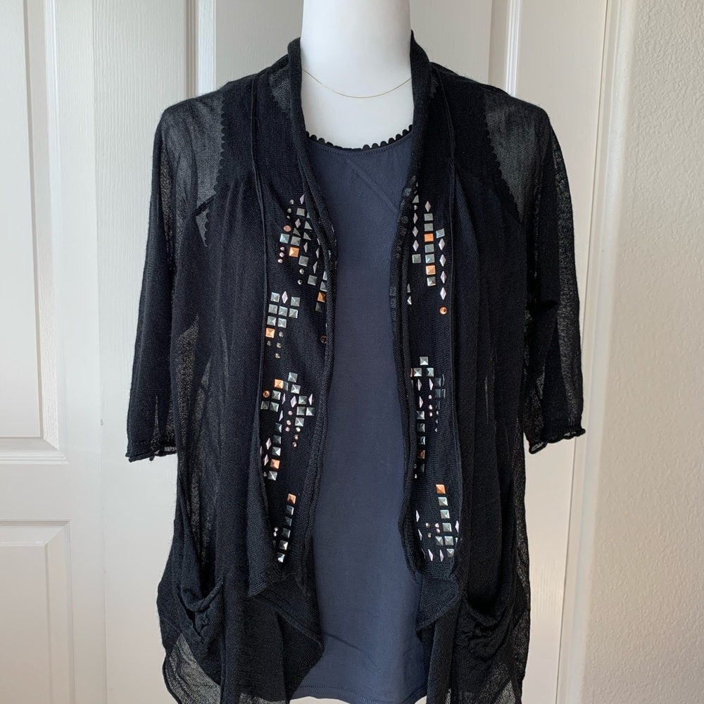 Free People Black Embellished Open Cardigan Small